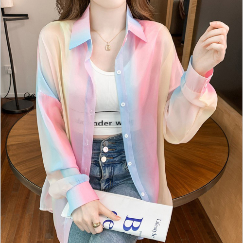 Women's new summer sun protection clothing, thin long-sleeved rainbow gradient shirt, fashionable and foreign-style outer layer, light cardigan jacket
