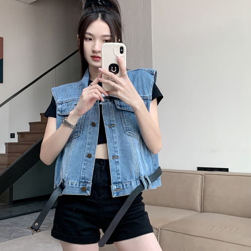 Real shot~Denim vest women's new summer age-reducing loose retro waistcoat short jacket top