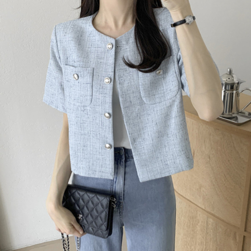 Korean style summer short-sleeved small fragrant mixed color thin small jacket suit