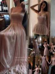 LATTITUDE/Yang Xiaolu Falling Stars Positioned Rhinestone Special Pleating Craft Suspender Long Skirt + Top