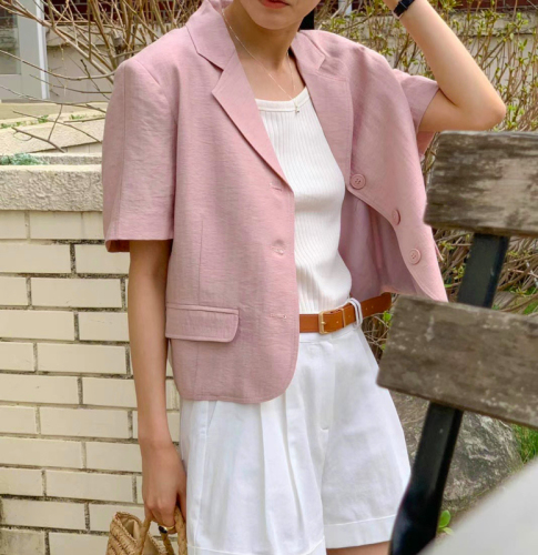 Korean chic sweet temperament lapel single-row 3-button loose casual and versatile short-sleeved blazer