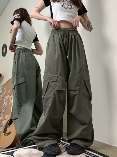 Overalls for women, autumn new style, American high street wide-legged paratrooper pants, trendy loose straight casual trousers