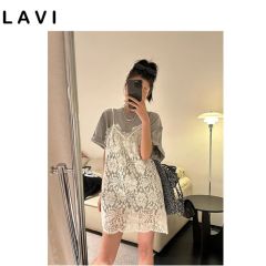 Girls' Fabric Lace Hollowed-Out Layered Camisole Dress 8022