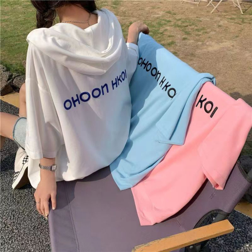 Summer large size casual hooded sun protection clothing loose cardigan tops for women