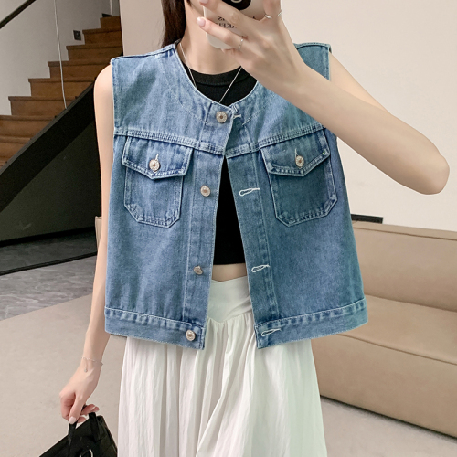 Real shot ~ Denim vest vest jacket women summer new sleeveless outer short top waistcoat women's vest