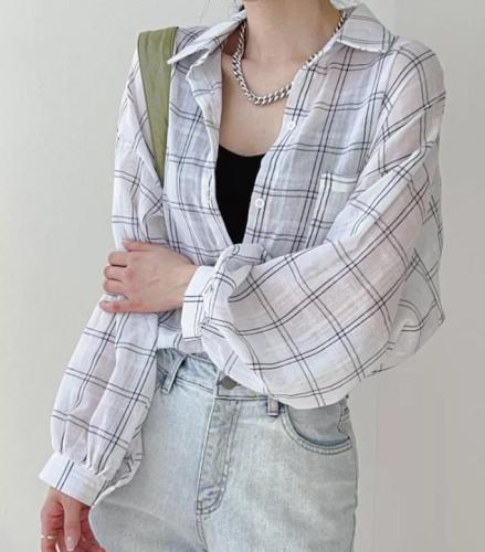 Korean style plaid shirt loose long sleeve fashion niche sun protection clothing women's top shirt