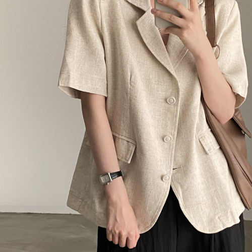 Korean ins summer new cotton and linen short-sleeved versatile loose suit jacket