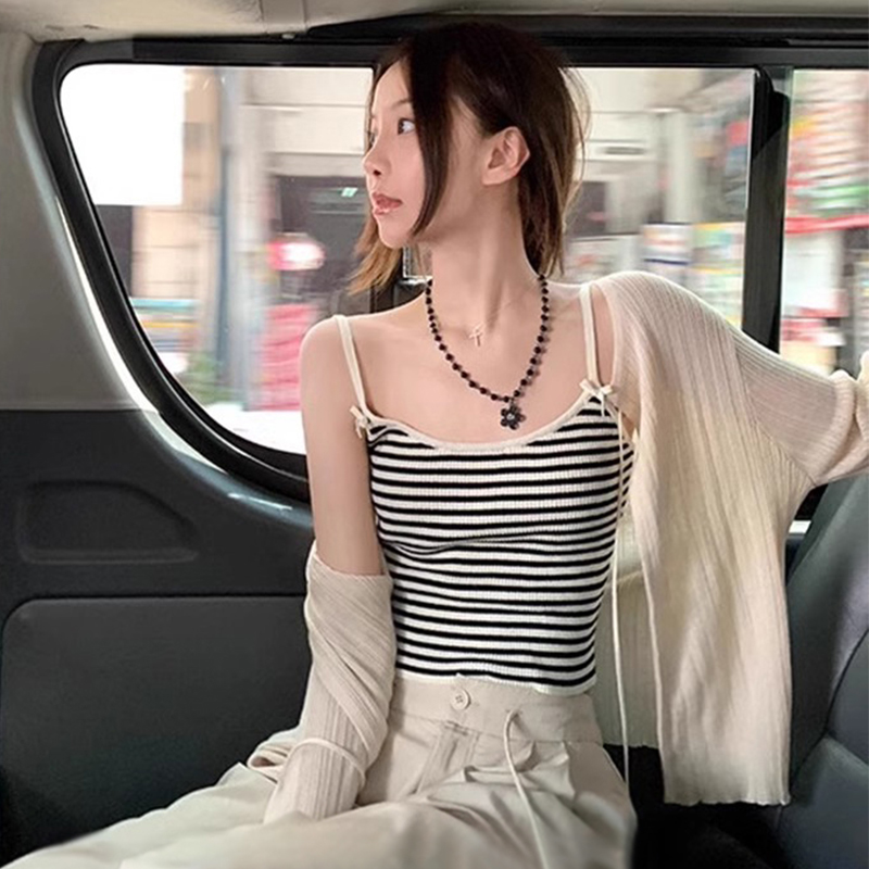 Sun protection knitted cardigan women's summer 2024 new suspender shawl jacket sweater blouse high-end top