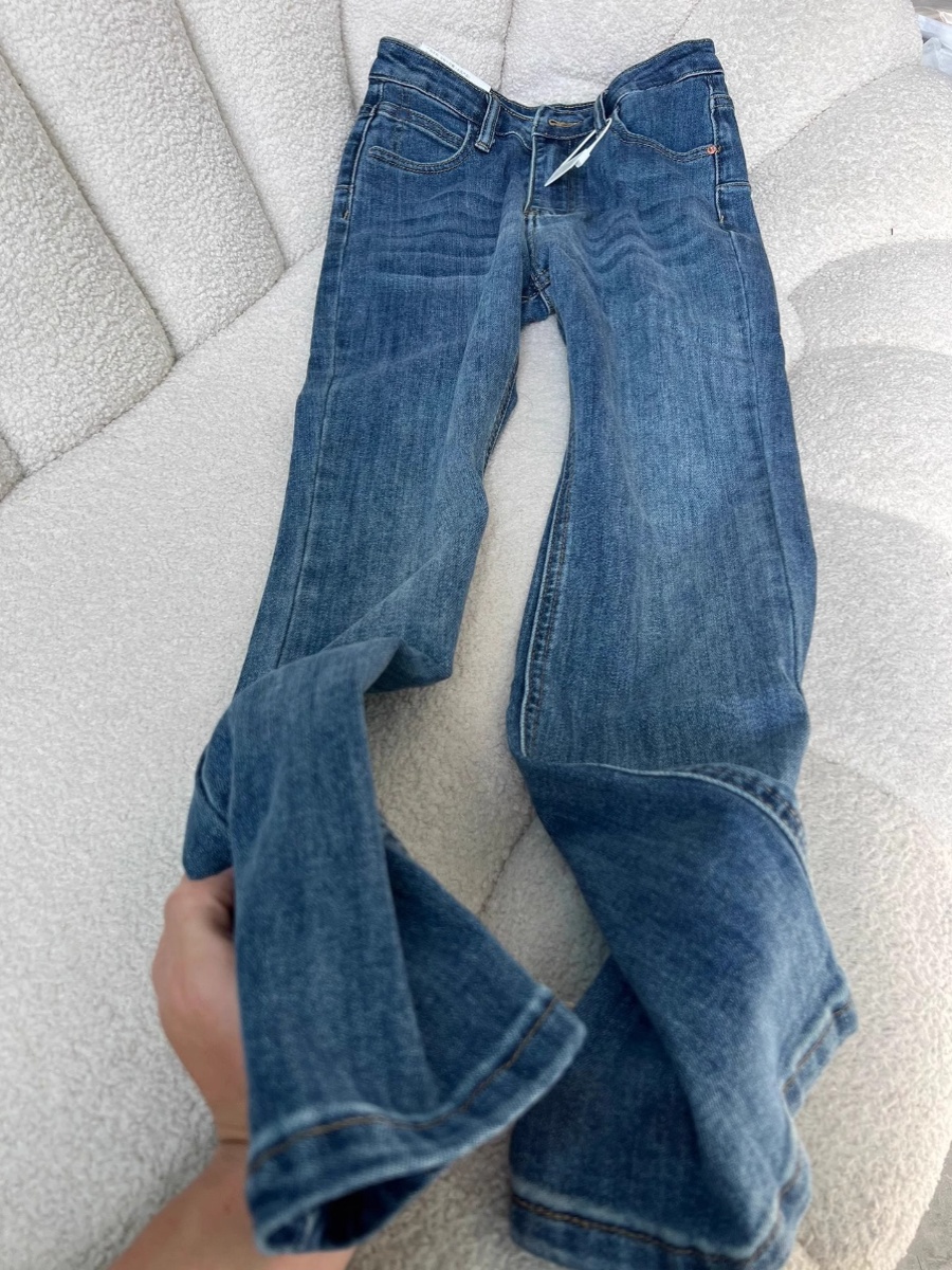 美式復古藍微喇牛仔褲女春季新款高腰直筒拖地喇叭馬蹄褲