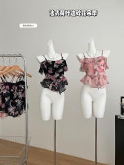 NEW OPEN 2024夏款韓版修身法式輕熟風露背荷葉邊修身抹胸上衣女