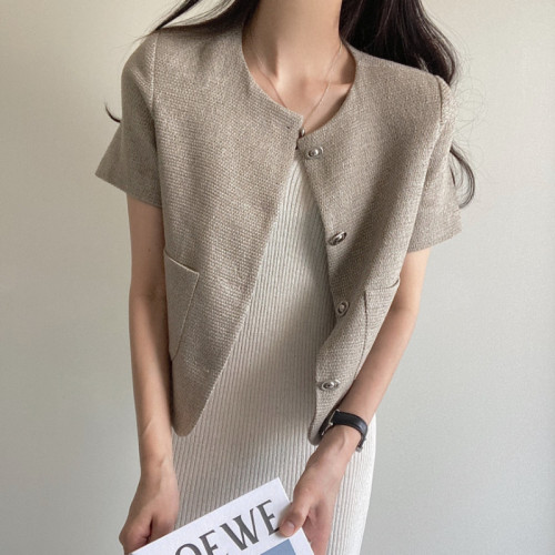 Elegant round neck short sleeve jacket