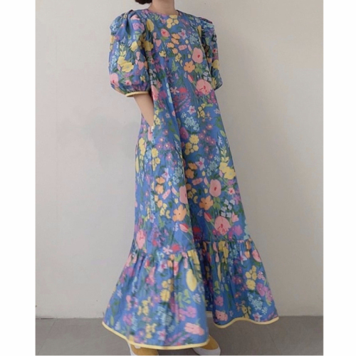 夏季韩版复古碎花长裙女时尚休闲印花气质减龄超仙连衣裙