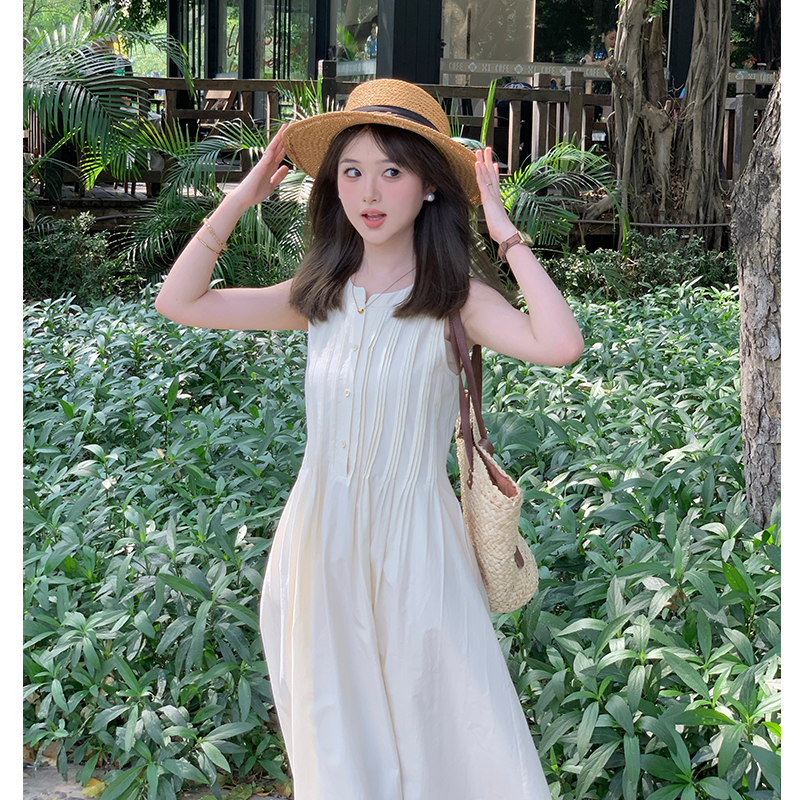 韓版別致絕美心動周小個子背心裙女2024年設計感裙子溫柔慵懶風