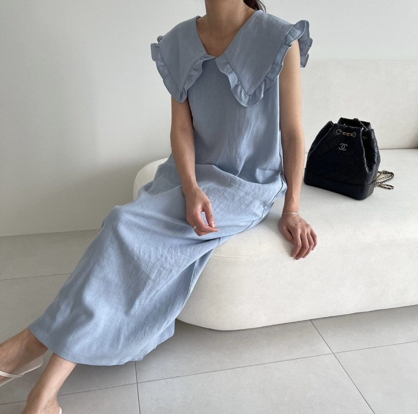 尺寸已更新 韓國chic 夏季法式大翻領氣質背心裙女