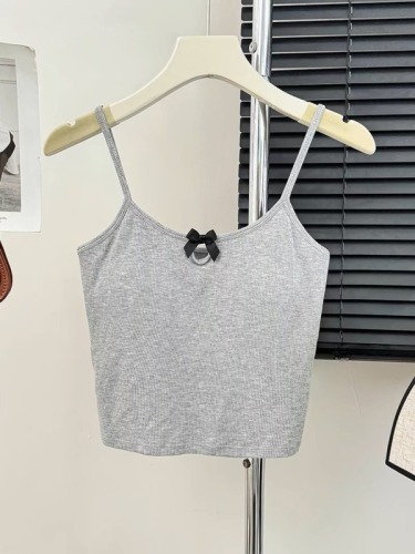Pure Desire Sweet Style Careful Hollow Bow One-piece Breast Pad Camisole Women's Short Ins Top