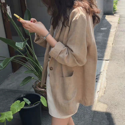 Spring and summer new Korean ins style cotton and linen blazer women's Korean version loose linen thin small suit outer wear