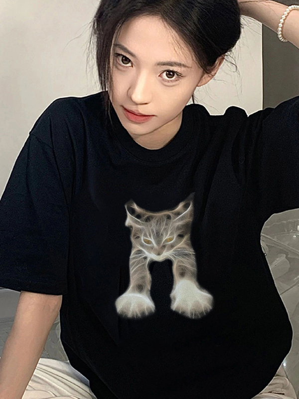 230克純棉包領高品質天貓質量2024初夏短袖純棉印花T恤女