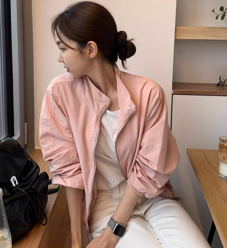 Korean stand-up collar jacket for women, loose, thin, versatile, long-sleeved, casual sun protection top