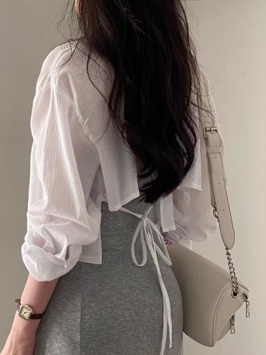 Back Strap Sun Protective Open Cardigan Thin Women's Strap Dress Cover Shirt Summer Scarf Small Cardigan Ice Silk Outerwear