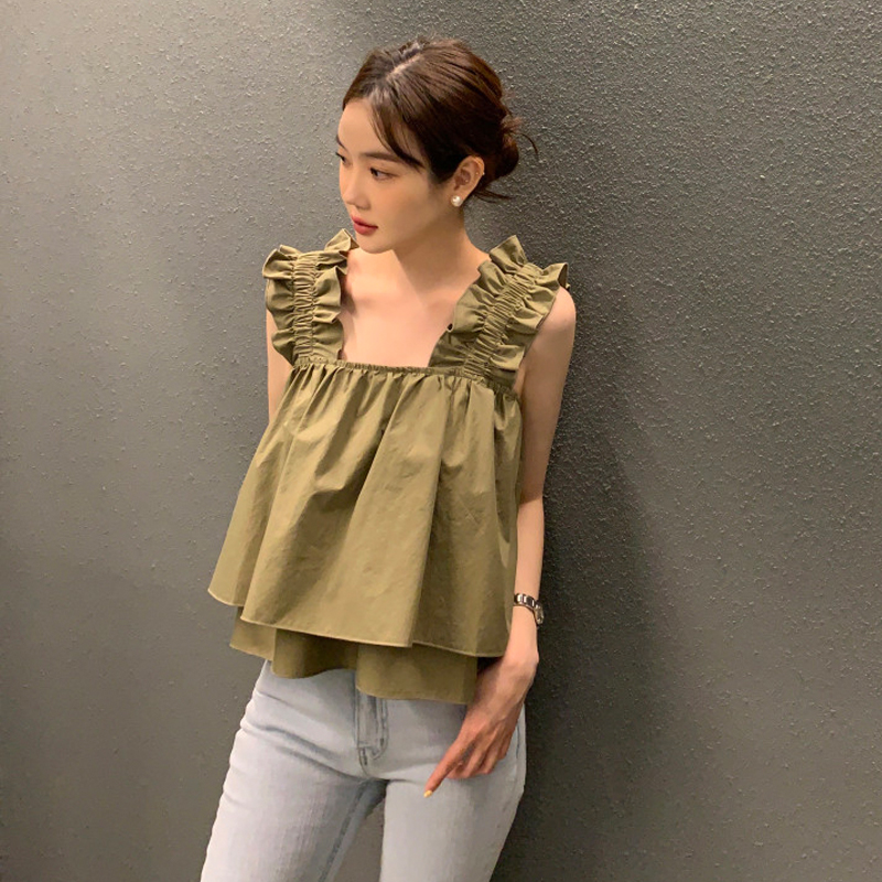 韓國chic 夏季設計感漏鎖骨背心上衣女
