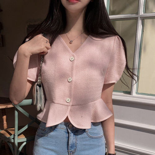 Korean chic summer age-reducing retro niche design temperament versatile fishtail short style small fragrance jacket for women