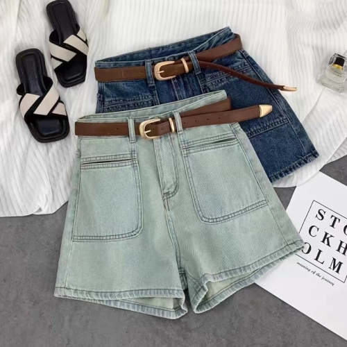 XinmonLee high-waisted, slim and versatile denim shorts for women in summer, loose and slim, a-line wide-leg pants for small people