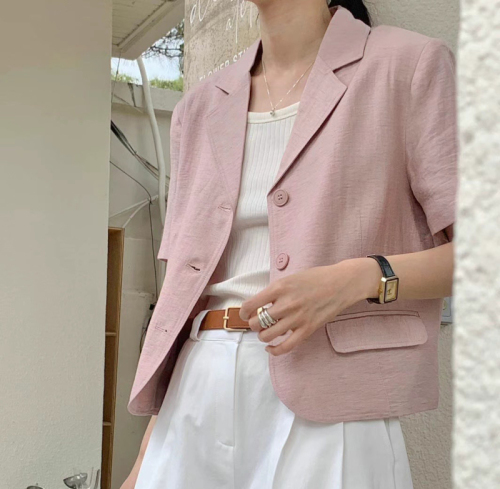 Korean chic sweet temperament lapel single-row 3-button loose casual and versatile short-sleeved blazer