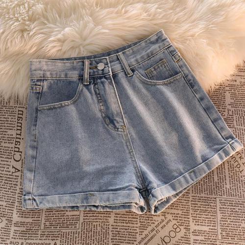 Denim shorts for women 2024 new summer thin a-line large size fat MM wide-leg loose slimming curled hot pants