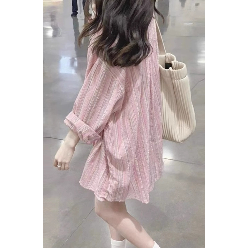 Spring Pink Striped Blazer Women's Outerwear High-End Layering Top 2024 New Design Frock Uniquely Stylish