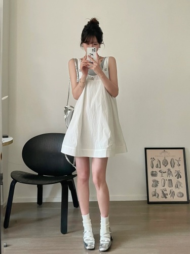 夏季白色无袖背心裙女叠穿两件套2024新款小个子吊带连衣裙