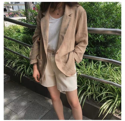 Spring and summer new Korean ins style cotton and linen blazer women's Korean version loose linen thin small suit outer wear