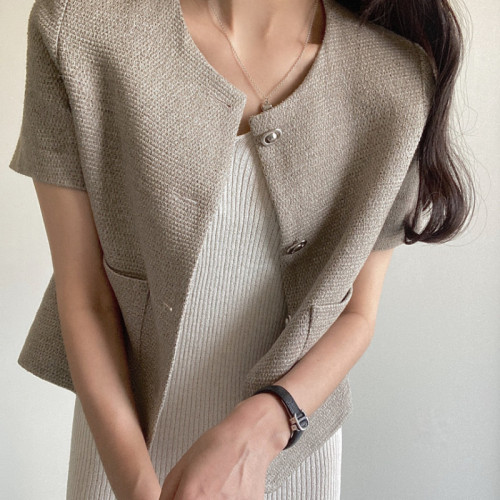 Elegant round neck short sleeve jacket