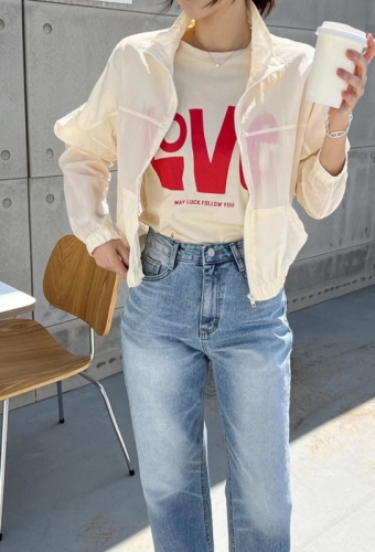 2024 summer thin see-through sun protection clothing short small coat Korean ins age-reducing loose solid color long-sleeved top