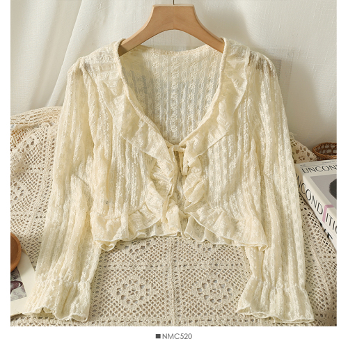 Sun protection lace cardigan for women in summer with suspender skirt, fairy-like outer wear, strappy shawl, short air-conditioning shirt, thin jacket