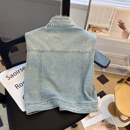 Light blue denim waistcoat sleeveless vest European thin design retro vest jacket layered top