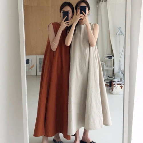 2024 new summer Korean chic style loose sleeveless long sleeveless dress women's trendy skirt