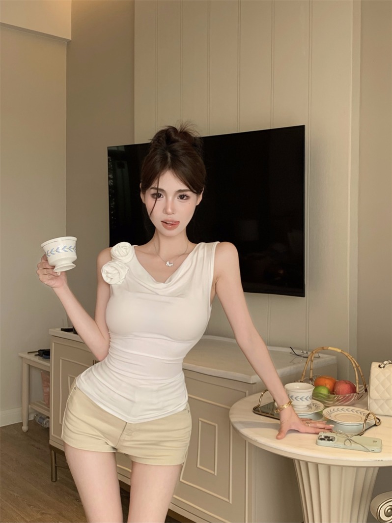 實拍~純欲辣妹性感一字肩盪領上衣女夏季小眾不規則無袖背心