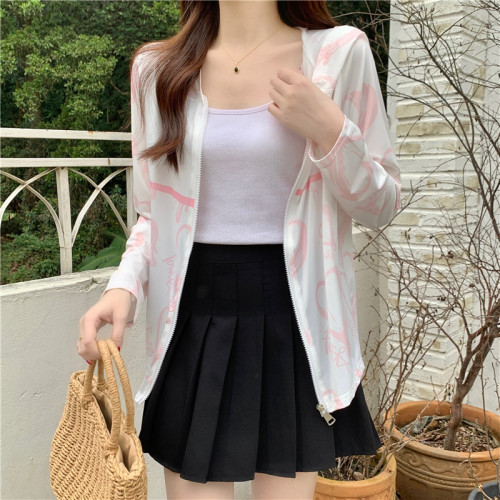 Real shot of ice silk 75D sun protection clothing summer new outdoor breathable gradient open chest zipper jacket for women 100 polyester