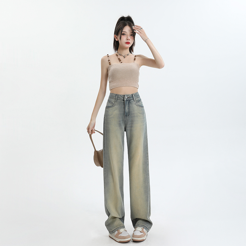 實拍~2024夏季新款韓版百搭ins顯瘦牛仔褲女萊賽爾冰感高腰直筒褲