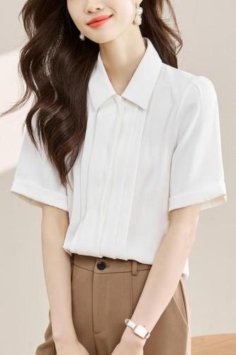 白色雪纺衬衫女短袖2024夏季新款设计感小众面试气质正装职业衬衣