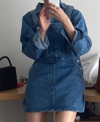 韩国 24春夏 氧气少女感~减龄牛仔背带裙连衣裙蓝色 7502