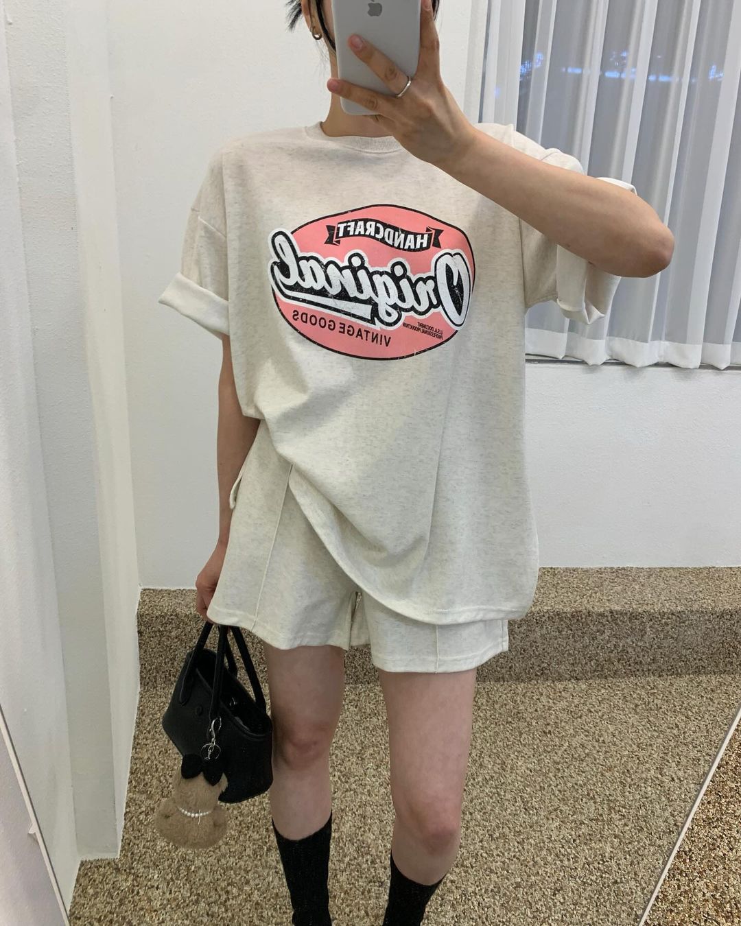 運動休閒寬鬆型字母印花夏日短袖套頭套裝