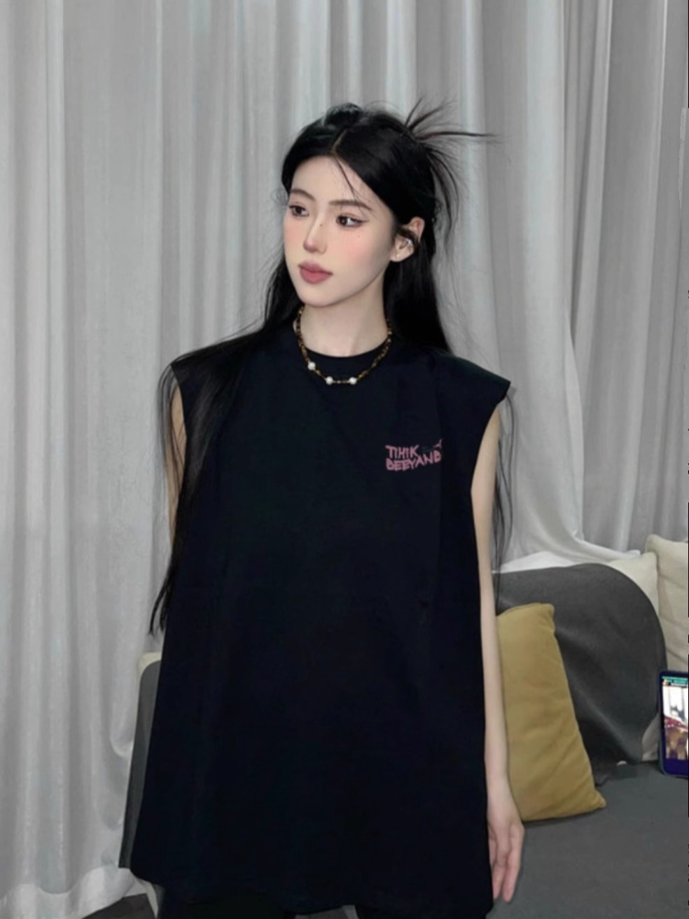 High Quality 220g Cotton 19-Count Combed Closest Printed Loose Oversized Sleeveless Vest Blouse Women's 