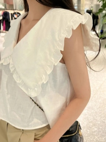 chic韩版夏季简约休闲减龄娃娃领百搭无袖衬衫上衣