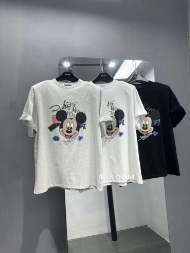 Korean version 2024 summer new style cartoon Mickey letter printed pure cotton loose large version casual top T-shirt women's trend