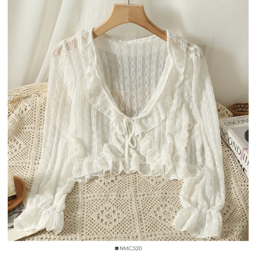 Sun protection lace cardigan for women in summer with suspender skirt, fairy-like outer wear, strappy shawl, short air-conditioning shirt, thin jacket