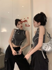 實拍 高級運動感背心美式設計線條甜酷辣妹上衣女夏