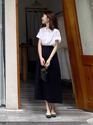 夏装搭配一整套韩系衬衫式连衣裙子女2024新款夏季上班通勤两件套