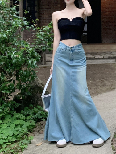 Actual shot and real price new style retro aged lazy casual fishtail denim skirt
