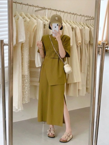 Miss Korean Suit 2024 New Large Size Niche Loose Slim Long T-shirt Skirt Fashion Two-piece Set